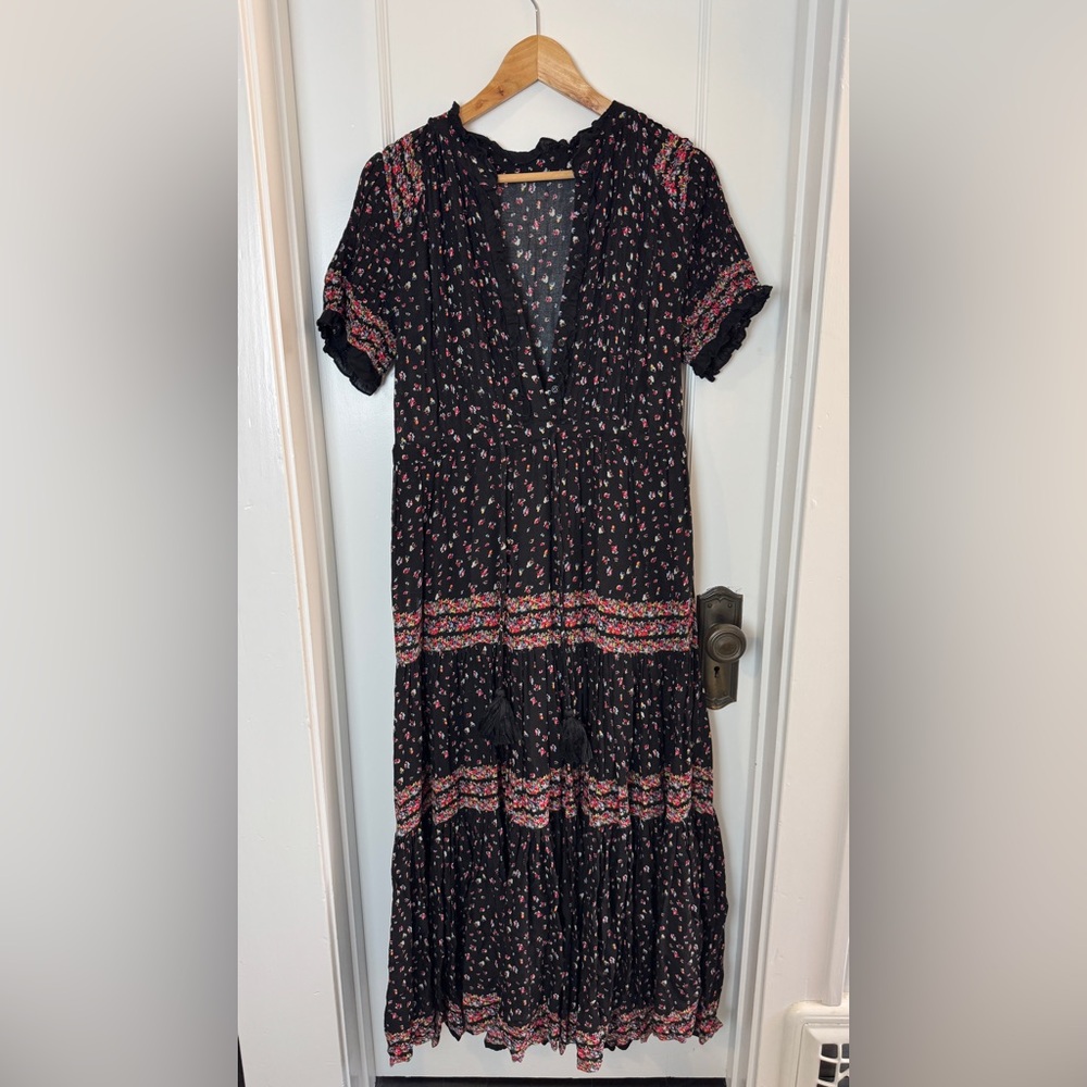 Free People Black and Pink Floral Midi Dress